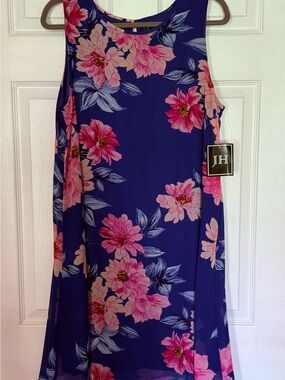 JH Floral Dress in Deep Blue with Pink Blooms